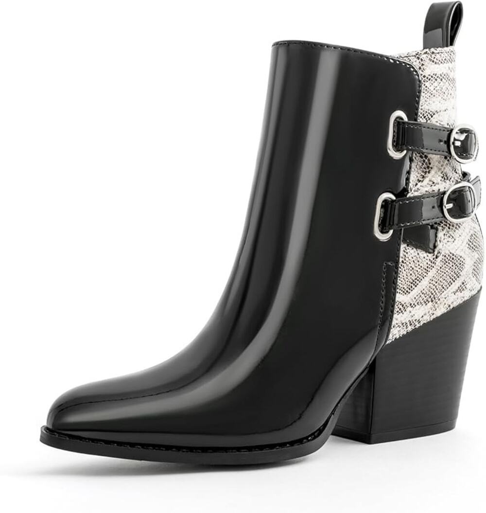 NEWomens Pointed Toe Ankle Boots Two Buckle Straps Fashion Dating Dress 3 Inch